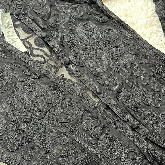 Cache Vintage NWT Long Black Sheer Textured Duster Cardigan EE27 - Picture 4 of 11